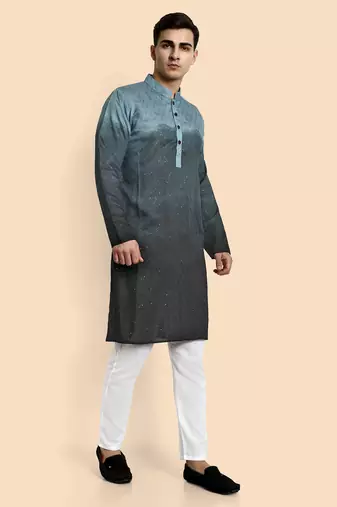 Vardha men's viscose embroidered & sequined full sleeve knee length kurta's for men