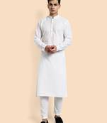 Vardha men's white cotton chikankari kurta, full sleeve, knee length kurta's fir men elegant ethnic wear for weddings