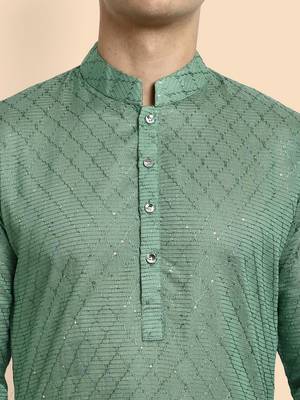 Vardha men's viscose embroidered & sequined full sleeve knee length kurta's for men 4