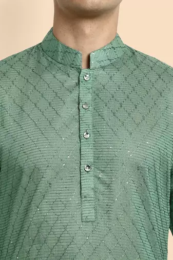 Vardha men's viscose embroidered & sequined full sleeve knee length kurta's for men