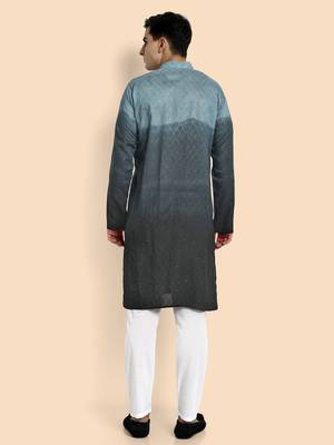 Vardha men's viscose embroidered & sequined full sleeve knee length kurta's for men 3