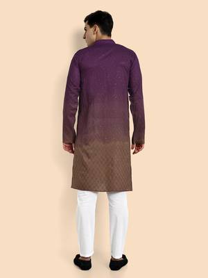 Vardha men's viscose embroidered & sequined full sleeve knee length kurta's for men 3