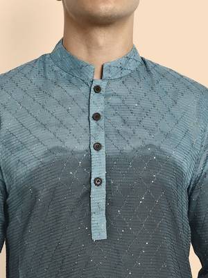 Vardha men's viscose embroidered & sequined full sleeve knee length kurta's for men 4