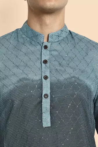 Vardha men's viscose embroidered & sequined full sleeve knee length kurta's for men