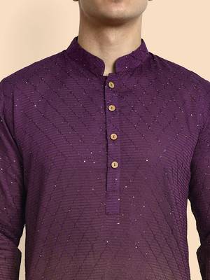 Vardha men's viscose embroidered & sequined full sleeve knee length kurta's for men 4