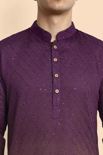 Vardha men's viscose embroidered & sequined full sleeve knee length kurta's for men