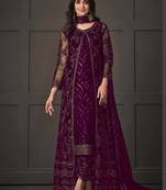 Wine net wedding indian pakistani long gown anarkali suit semi stitched