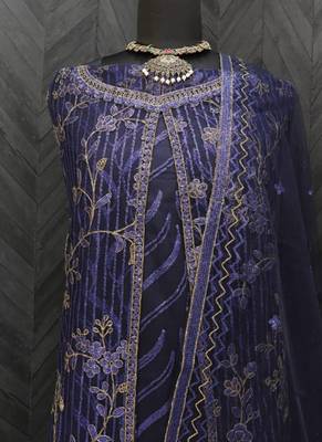 Navy blue net wedding indian pakistani long gown anarkali suit semi stitched 4