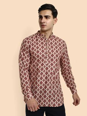 Vardha men's viscose printed short kurta - casual & comfortable everyday wear (multiple designs) 1