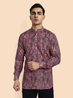 Vardha men's viscose printed short kurta - casual & comfortable everyday wear (multiple designs) 1