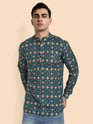 Vardha men's viscose printed short kurta - casual & comfortable everyday wear (multiple designs) 1