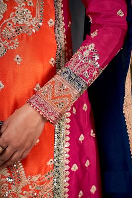 Orange-red embroidered chinon silk salwar suit 3