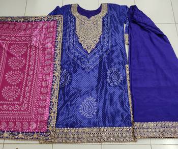 Purple embroidered chinon silk free size salwar suit 2