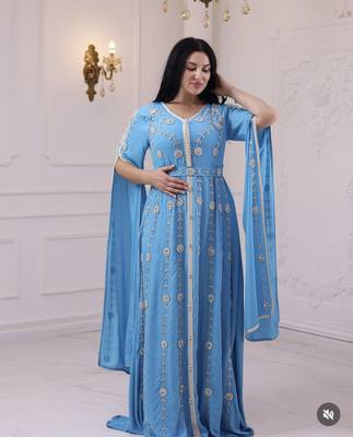 Teal Blue Colour Zari Embroidered Georgette Casual Stitched Wedding Party Wear Dress 1