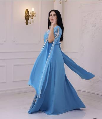 Teal Blue Colour Zari Embroidered Georgette Casual Stitched Wedding Party Wear Dress 2