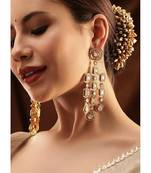 White gold kundan drop earrings
