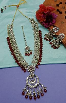 Indian bollywood bridal gold plated traditional kundan ad cz stones earrings necklace jewellery set 1