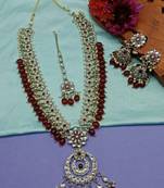 Indian bollywood bridal gold plated traditional kundan ad cz stones earrings necklace jewellery set