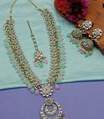 Indian bollywood bridal gold plated traditional kundan ad cz stones earrings necklace jewellery set