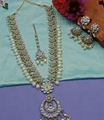 Indian bollywood bridal gold plated traditional kundan ad cz stones earrings necklace jewellery set