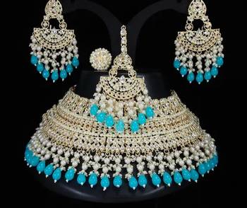 Latest stylish kundan choker wedding party traditional bridal necklace jewellery set for women 1