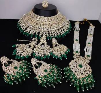 Indian traditional gold plated kundan faux pearl necklace earrings wedding bridal jewellery set for women girls 1