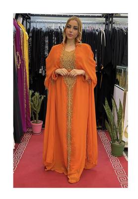 Orange Kaftan Georgette Embroidered Stone work Stitched Dress Party Wear Wedding Dresses 1