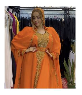 Orange Kaftan Georgette Embroidered Stone work Stitched Dress Party Wear Wedding Dresses 2