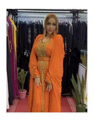 Orange Kaftan Georgette Embroidered Stone work Stitched Dress Party Wear Wedding Dresses 4