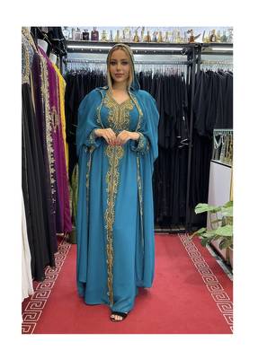 Teal Blue Kaftan Georgette Embroidered Stone work Stitched Dress Party Wear Wedding Dresses 1