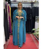 Teal Blue Kaftan Georgette Embroidered Stone work Stitched Dress Party Wear Wedding Dresses