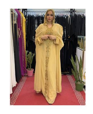 Gold Kaftan Georgette Embroidered Stone work Stitched Dress Party Wear Wedding Dresses 1
