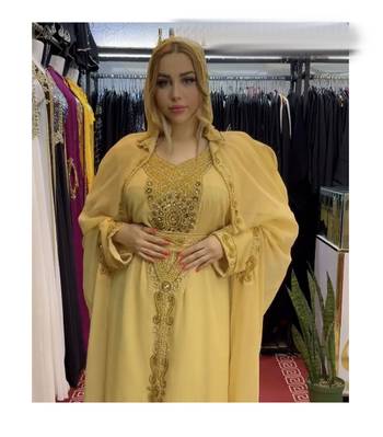 Gold Kaftan Georgette Embroidered Stone work Stitched Dress Party Wear Wedding Dresses 2