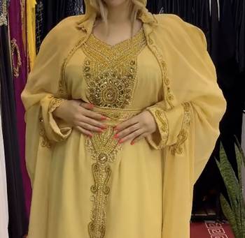 Gold Kaftan Georgette Embroidered Stone work Stitched Dress Party Wear Wedding Dresses 3