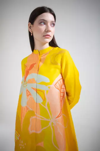 Yellow short kaftan tail set