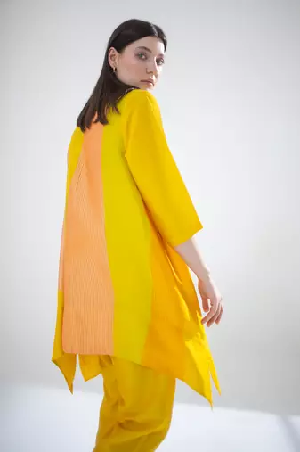 Yellow short kaftan tail set
