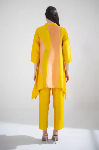 Yellow short kaftan tail set
