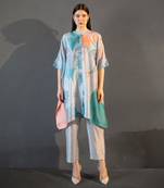 Blue & orange asymmetric kurta set