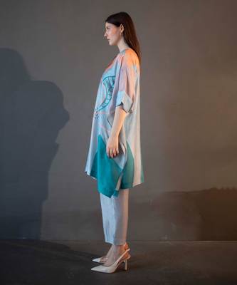 Blue & orange asymmetric kurta set 2