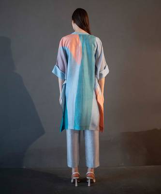 Blue & orange asymmetric kurta set 3