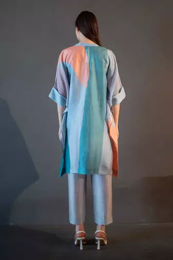 Blue & orange asymmetric kurta set