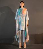 Blue & orange long kaftan tail set