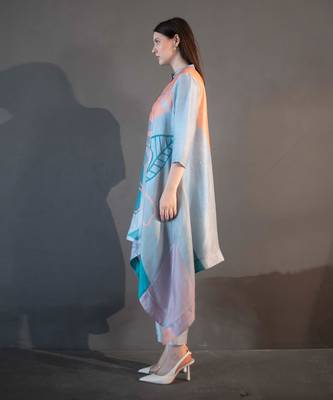 Blue & orange long kaftan tail set 2