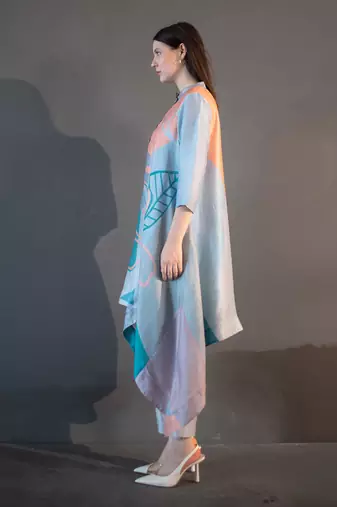Blue & orange long kaftan tail set