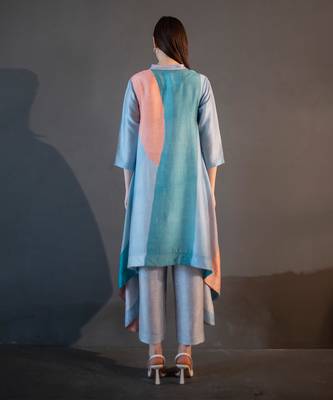 Blue & orange long kaftan tail set 3