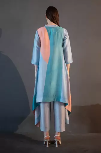 Blue & orange long kaftan tail set