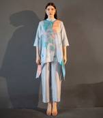 Blue & orange short kaftan tail set