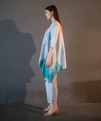 Blue & orange short kaftan tail set 2