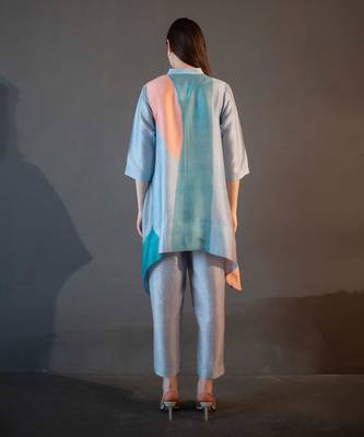 Blue & orange short kaftan tail set 3