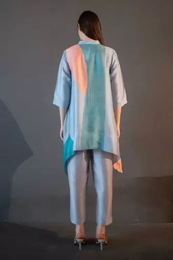 Blue & orange short kaftan tail set